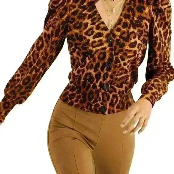 INC International puffed sleeves leopard  print cardigan. Size xs - Picture 8 of 8